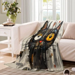 Art abstrait Chat Plaid en Polaire Imprimé 3D Couverture Douce Confortable pour Canapé Lit Bureau