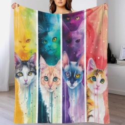 Chat Plaid en Polaire Imprimé 3D Couverture Douce Confortable pour Canapé Lit Bureau