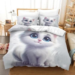 Cute Chat Housse de Couette Imprimée 3D Douce 3 Pièces Literie Garçons Filles