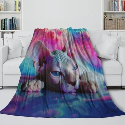 Hairless Chat Plaid en Polaire Imprimé 3D Couverture Douce Confortable pour Canapé Lit Bureau