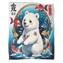 Oso polar Manta de Forro Polar Impresa en 3D Suave y Acogedora para Sofá Cama Oficina