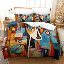 Art abstrait Chien Housse de Couette Imprimée 3D Douce 3 Pièces Literie Garçons Filles