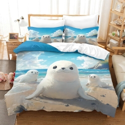 Phoque Housse de Couette Imprimée 3D Douce 3 Pièces Literie Garçons Filles