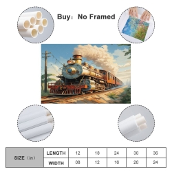 Train à vapeur Peinture sur toile sans cadre, impressions posters art mural pour déco maison chambre bureau