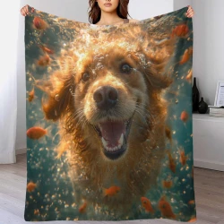 Golden Retriever Manta de Forro Polar Impresa en 3D Suave y Acogedora para Sofá Cama Oficina