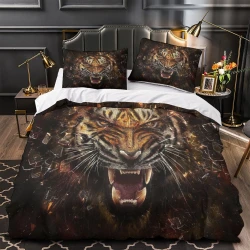 Tigre Housse de Couette Imprimée 3D Douce 3 Pièces Literie Garçons Filles