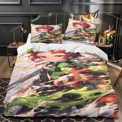 Demon Slayer: Kimetsu no Yaiba Funda Nórdica Impresa en 3D Suave 3 Piezas Ropa de Cama para Niños Niñas