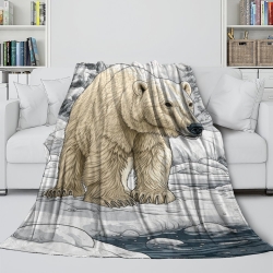 Ours polaire Plaid en Polaire Imprimé 3D Couverture Douce Confortable pour Canapé Lit Bureau
