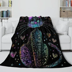 Chat Plaid en Polaire Imprimé 3D Couverture Douce Confortable pour Canapé Lit Bureau