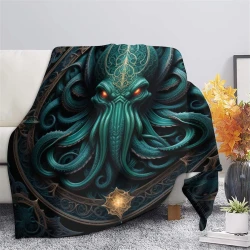 Mythe de l'horreur Cthulhu Plaid en Polaire Imprimé 3D Couverture Douce Confortable pour Canapé Lit Bureau
