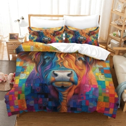 Vache des Highlands Housse de Couette Imprimée 3D Douce 3 Pièces Literie Garçons Filles