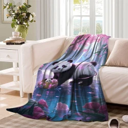 Panda Plaid en Polaire Imprimé 3D Couverture Douce Confortable pour Canapé Lit Bureau