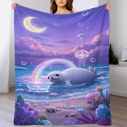 Seal 3D Printed Fleece Throw Blanket Soft Cozy Blanket for Couch Sofa Bed Office
