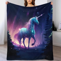 Licorne Plaid en Polaire Imprimé 3D Couverture Douce Confortable pour Canapé Lit Bureau