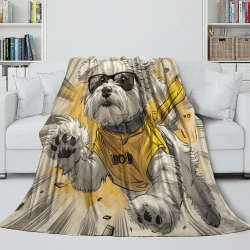 Maltese Chien Plaid en Polaire Imprimé 3D Couverture Douce Confortable pour Canapé Lit Bureau