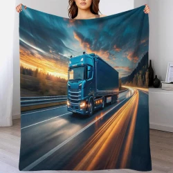 Gros camion Plaid en Polaire Imprimé 3D Couverture Douce Confortable pour Canapé Lit Bureau