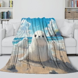 Phoque Plaid en Polaire Imprimé 3D Couverture Douce Confortable pour Canapé Lit Bureau
