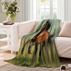 Cheval Plaid en Polaire Imprimé 3D Couverture Douce Confortable pour Canapé Lit Bureau