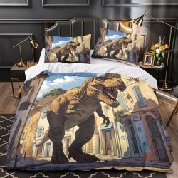 Dinosaure Housse de Couette Imprimée 3D Douce 3 Pièces Literie Garçons Filles