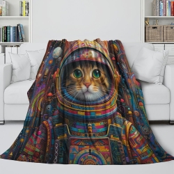 Chat Plaid en Polaire Imprimé 3D Couverture Douce Confortable pour Canapé Lit Bureau