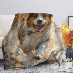 Corgi Plaid en Polaire Imprimé 3D Couverture Douce Confortable pour Canapé Lit Bureau