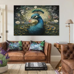 Paon Peinture sur toile sans cadre, impressions posters art mural pour déco maison chambre bureau