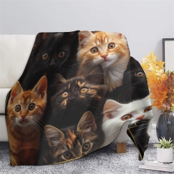 Chat Plaid en Polaire Imprimé 3D Couverture Douce Confortable pour Canapé Lit Bureau