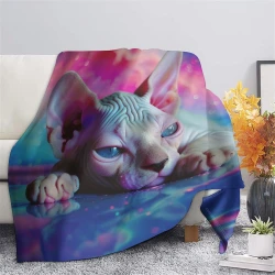 Hairless Chat Plaid en Polaire Imprimé 3D Couverture Douce Confortable pour Canapé Lit Bureau