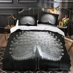 Paon Housse de Couette Imprimée 3D Douce 3 Pièces Literie Garçons Filles