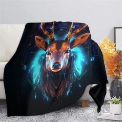 Renne Plaid en Polaire Imprimé 3D Couverture Douce Confortable pour Canapé Lit Bureau