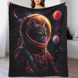 Space Gatto Coperta in Pile Stampata 3D Morbida e Confortevole per Divano Letto Ufficio