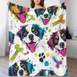Chien mignon Plaid en Polaire Imprimé 3D Couverture Douce Confortable pour Canapé Lit Bureau