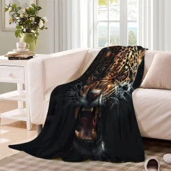Léopard Plaid en Polaire Imprimé 3D Couverture Douce Confortable pour Canapé Lit Bureau