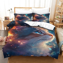 Space Chat Housse de Couette Imprimée 3D Douce 3 Pièces Literie Garçons Filles