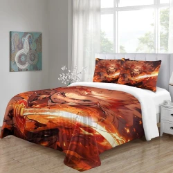 Tueur de démons: Demon Slayer Housse de Couette Imprimée 3D Douce 3 Pièces Literie Garçons Filles