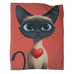 Siamese Chat Plaid en Polaire Imprimé 3D Couverture Douce Confortable pour Canapé Lit Bureau