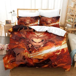 Tueur de démons: Demon Slayer Housse de Couette Imprimée 3D Douce 3 Pièces Literie Garçons Filles