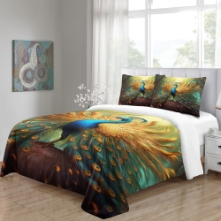 Paon Housse de Couette Imprimée 3D Douce 3 Pièces Literie Garçons Filles