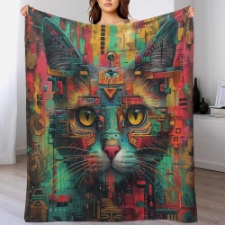 Chat Plaid en Polaire Imprimé 3D Couverture Douce Confortable pour Canapé Lit Bureau