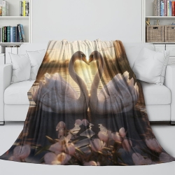 Cygne Plaid en Polaire Imprimé 3D Couverture Douce Confortable pour Canapé Lit Bureau
