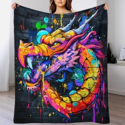 Dragón Manta de Forro Polar Impresa en 3D Suave y Acogedora para Sofá Cama Oficina