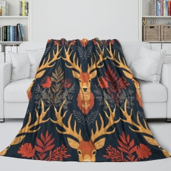 Renne Plaid en Polaire Imprimé 3D Couverture Douce Confortable pour Canapé Lit Bureau