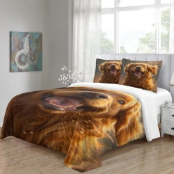 Golden Retriever Housse de Couette Imprimée 3D Douce 3 Pièces Literie Garçons Filles
