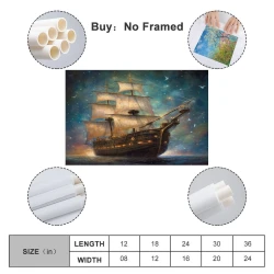 Velero Pintura en lienzo sin marco, impresiones de pósters arte pared para decoración hogar dormitorio oficina