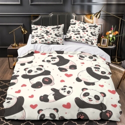 Panda Housse de Couette Imprimée 3D Douce 3 Pièces Literie Garçons Filles