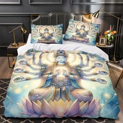 Bouddha Housse de Couette Imprimée 3D Douce 3 Pièces Literie Garçons Filles