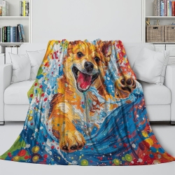 Corgi Plaid en Polaire Imprimé 3D Couverture Douce Confortable pour Canapé Lit Bureau