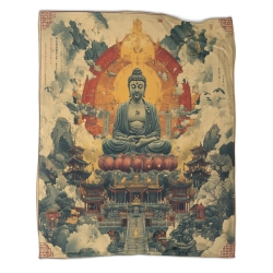 Bouddha Plaid en Polaire Imprimé 3D Couverture Douce Confortable pour Canapé Lit Bureau