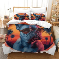 Bouledogue français Housse de Couette Imprimée 3D Douce 3 Pièces Literie Garçons Filles