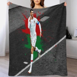 Cristiano Ronaldo Plaid en Polaire Imprimé 3D Couverture Douce Confortable pour Canapé Lit Bureau